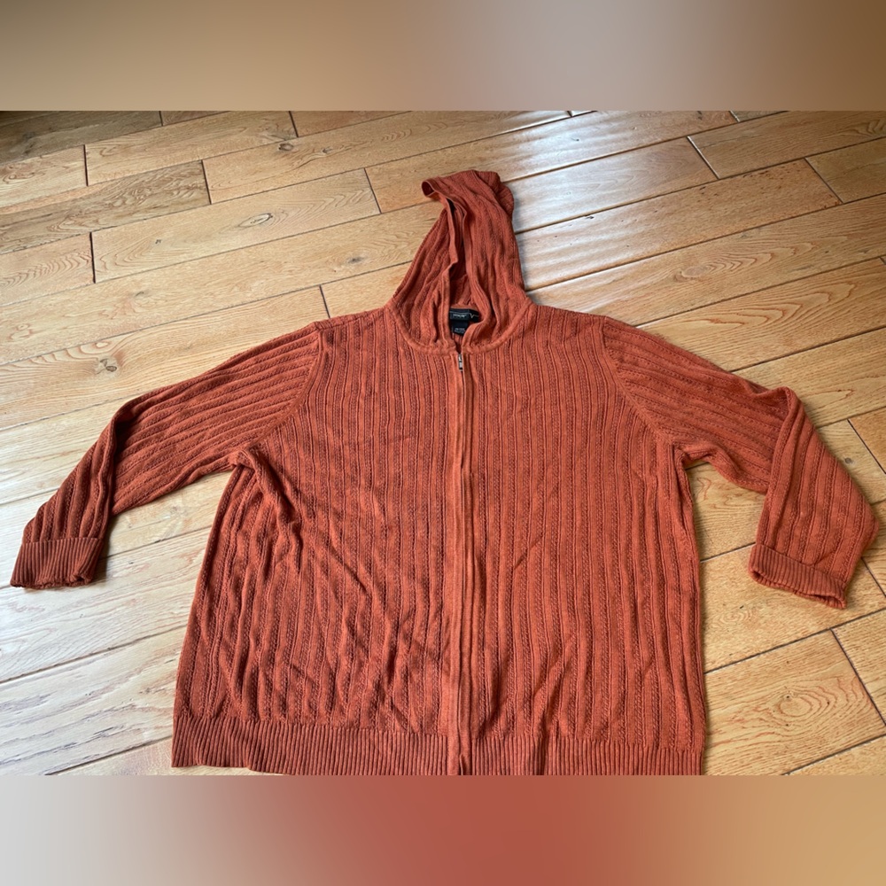 Venezia Burnt Orange Ribbed Full Zip Hooded Sweater - Womens 26/28W